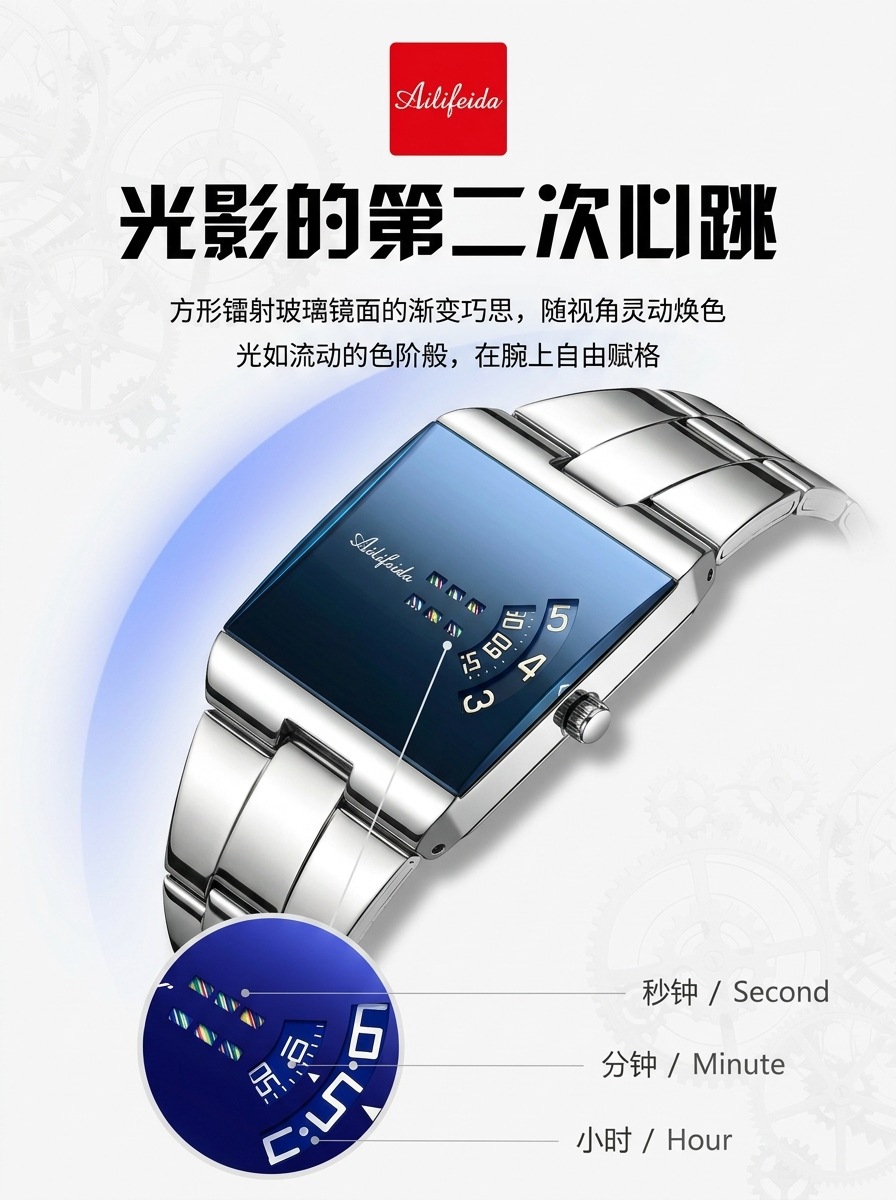 Men's Square Quartz Watch Steel Band Waterproof