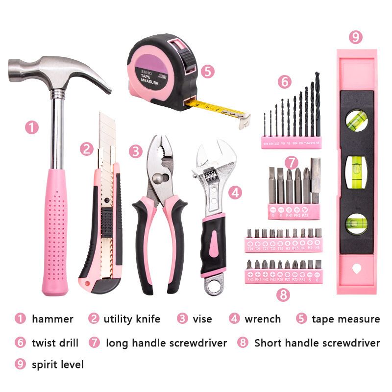 12V lityum darbeli matkap seti, pembe, el tipi