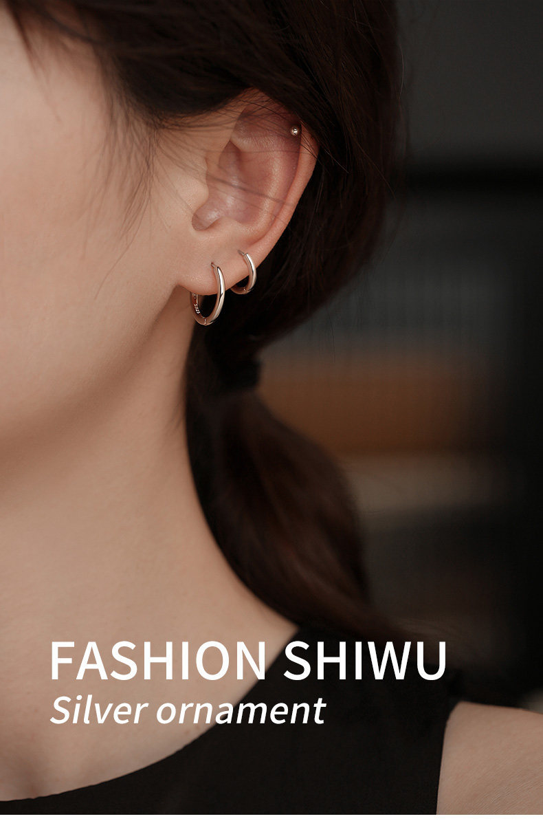 S999 sterling silver earring studs simple hoop design no-remove