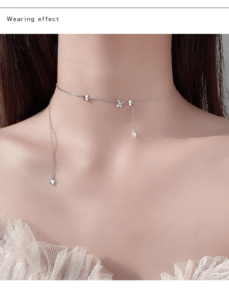 Kadınlar için 925 ayar gümüş kolye moda köprücük kemiği zinciri basit zarif internet ünlü kelebek gerdanlık niş tasarım ins minimalist tarz