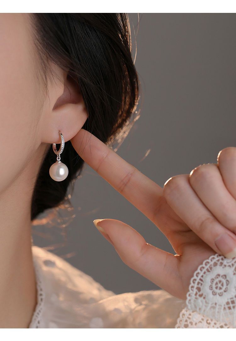 999 Silver Needle Earrings, Sparkling Crystal, Women's