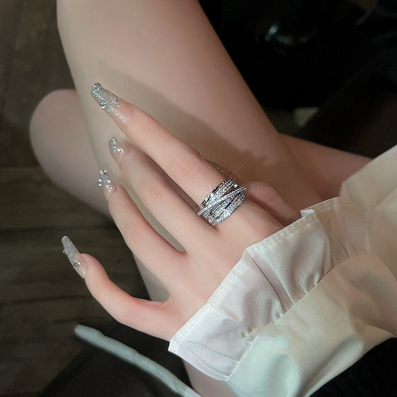 Zircon-plated adjustable women's ring, non-fading, premium