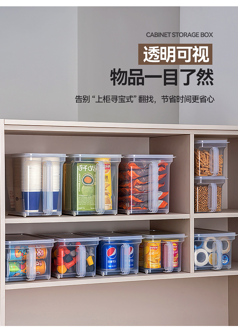 Kitchen storage box with wheels and handle