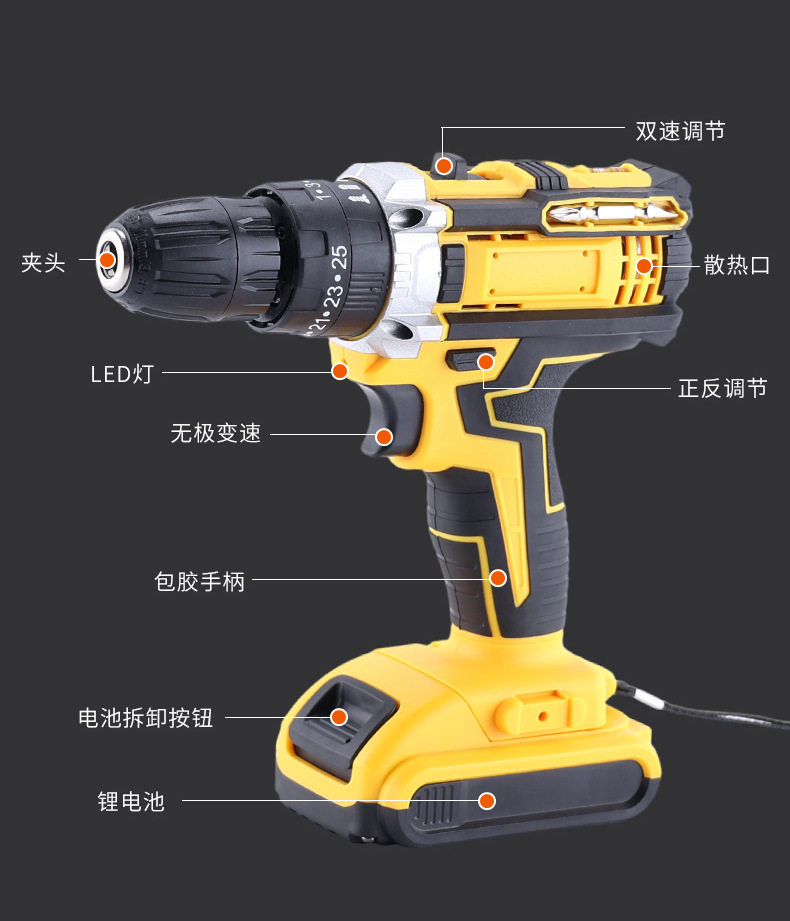 Rechargeable Lithium Electric Drill and Screwdriver Set, Impact