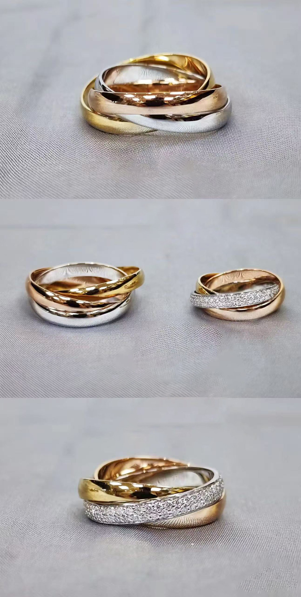 Three-Ring Couple Ring, Diamond Inlay, Lustrous