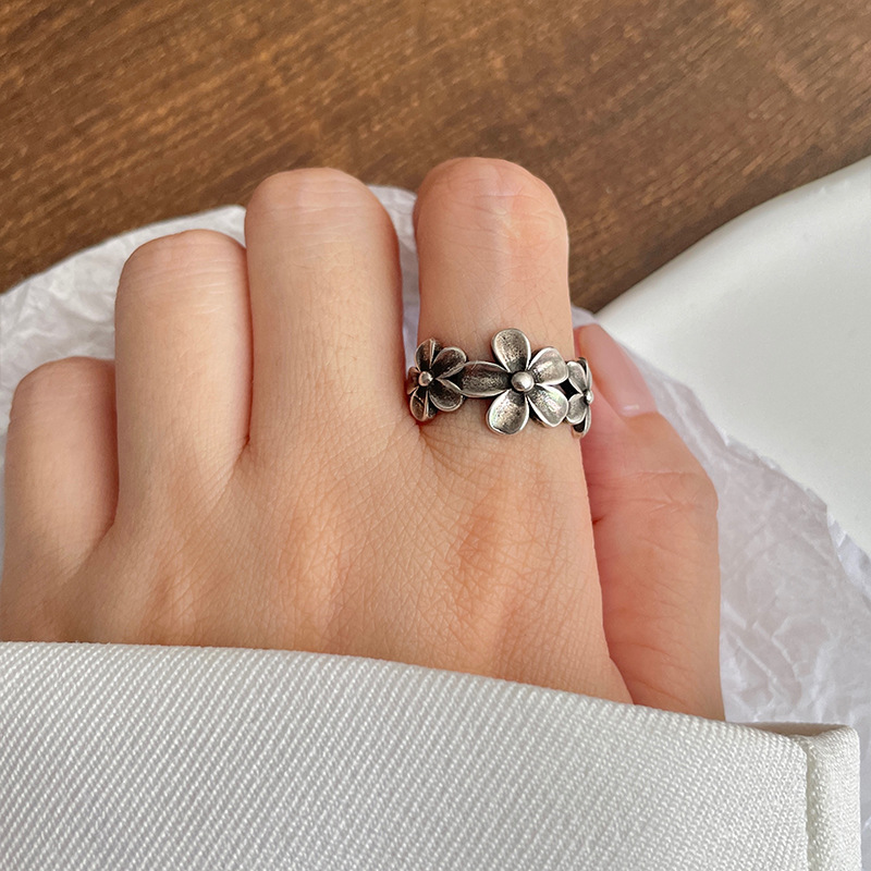 925 silver flower open ring, Thai silver, non-tarnishing