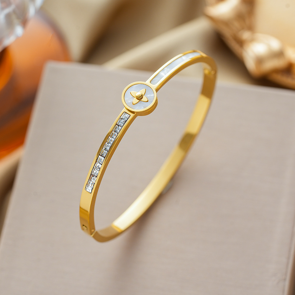 Strass-besetztes Titanzahl-Armband für Damen, offener Edelstahl, farbbeständig