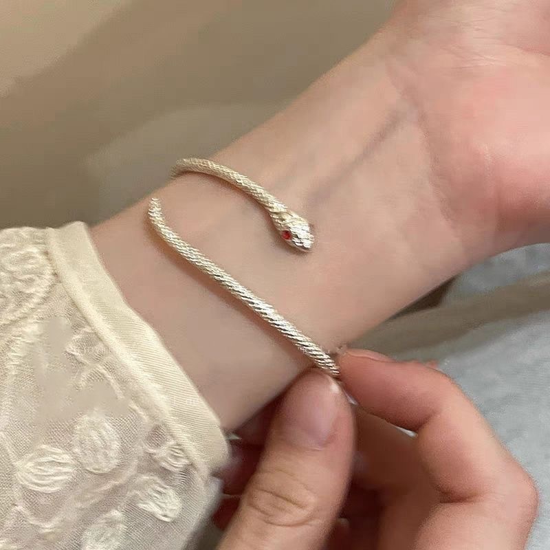 Silver snake bracelet, adjustable, textured design