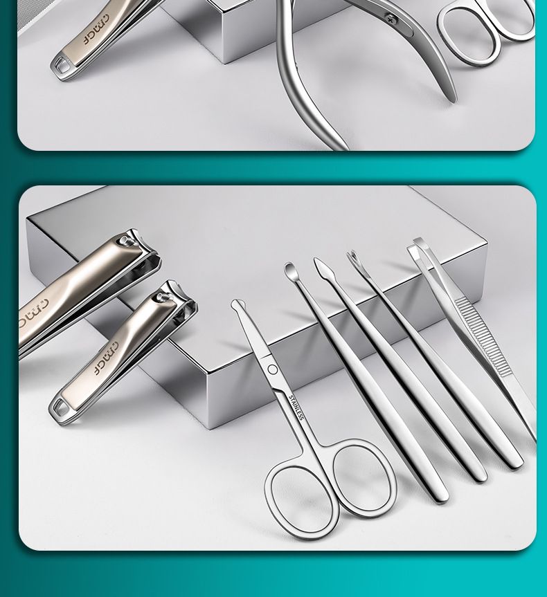 Nail care set, anti-splash, 6 pieces, stainless steel