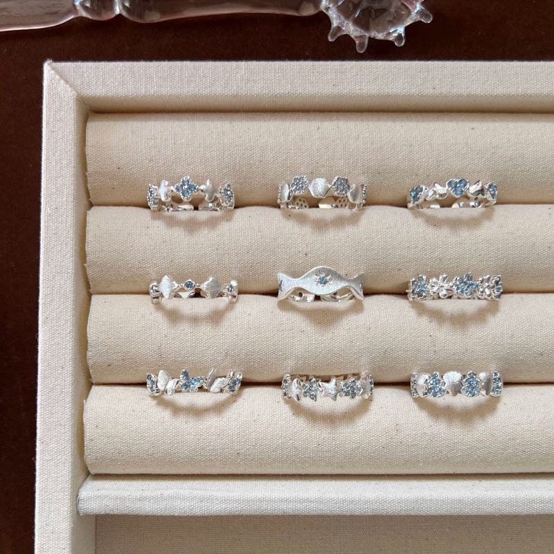 Butterfly ring for women with blue sparkling stone silver premium design