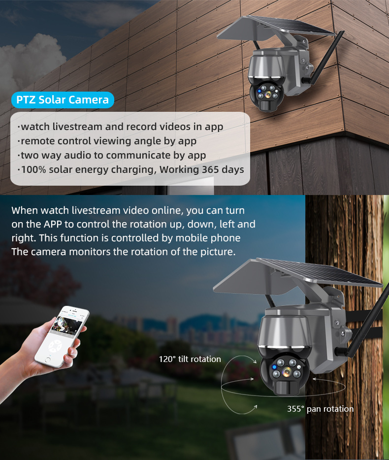 Outdoor PTZ wireless camera solar rechargeable