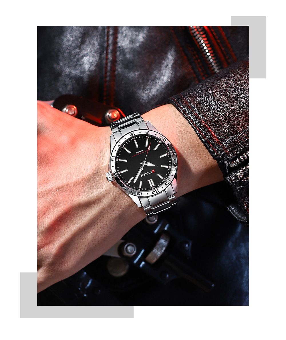 CURREN 8452 men's quartz watch, steel strap, 24-hour indicator