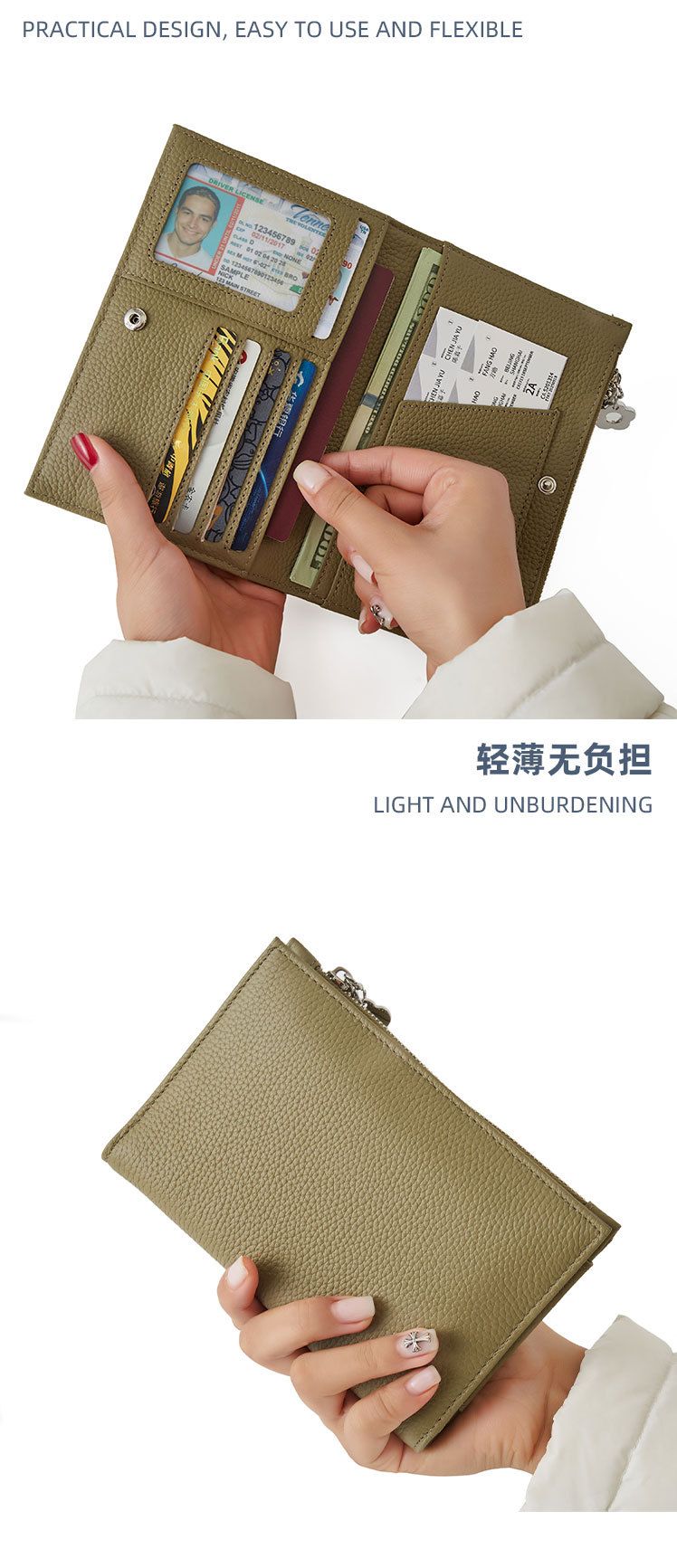 Genuine leather passport holder and wallet, multifunctional