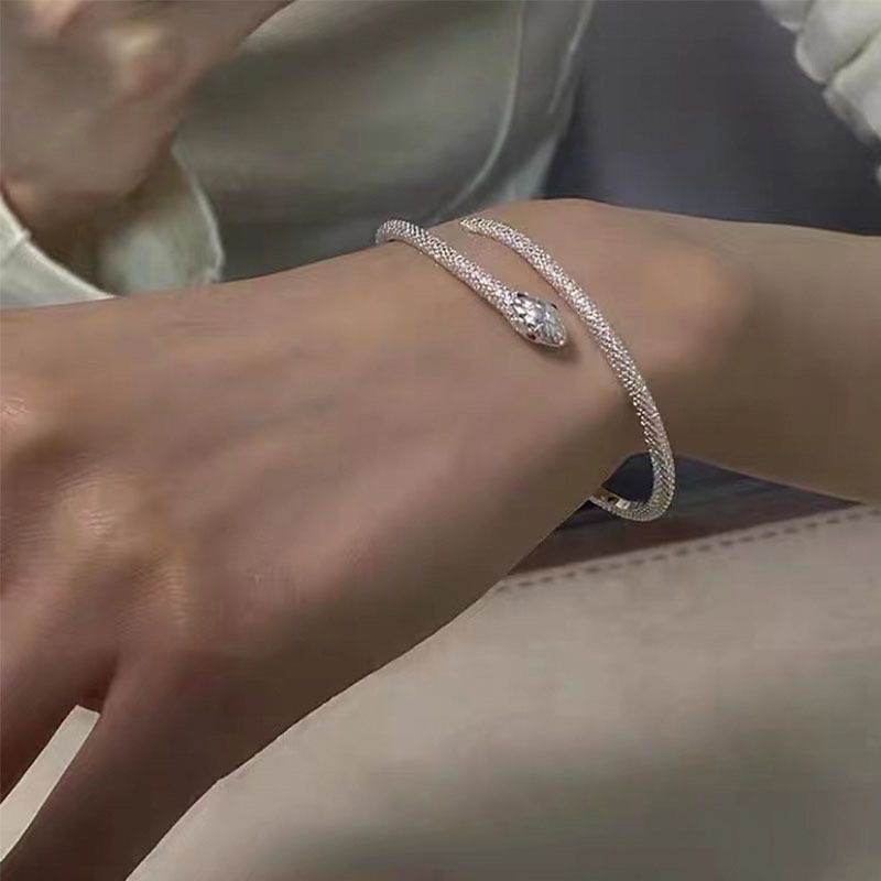 Silver snake bracelet, adjustable, textured design