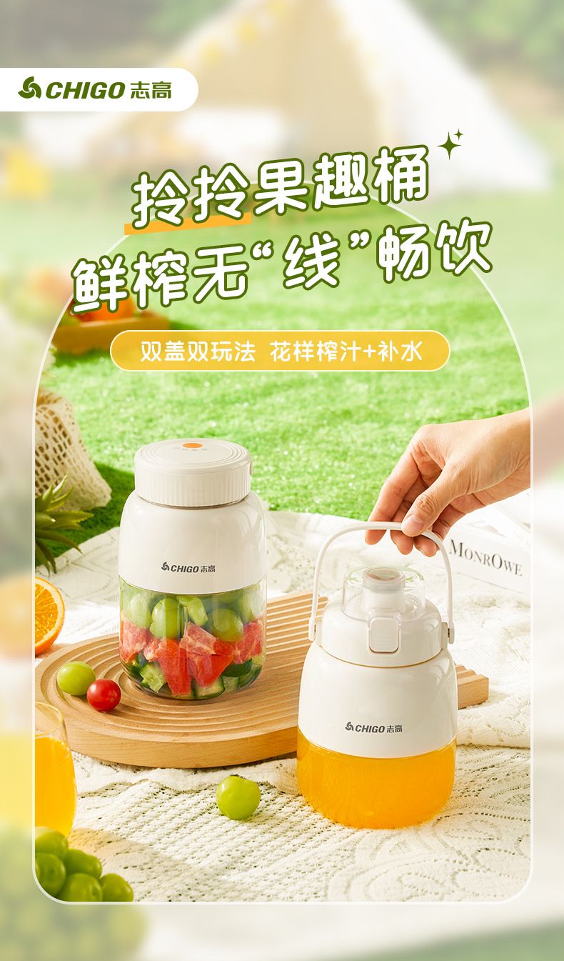 Chigo portable fruit juicer, rechargeable, multifunctional