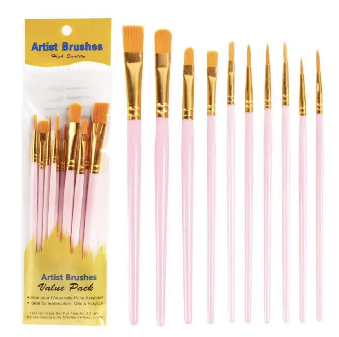 Nylon-Haarpinsel-Set 10er Kunststoffstiel Acryl- und Ölmalerei