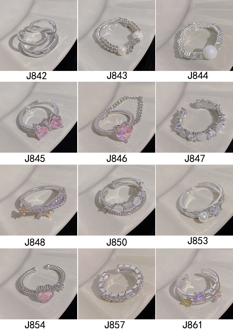 Silver zircon open adjustable ring, elegant