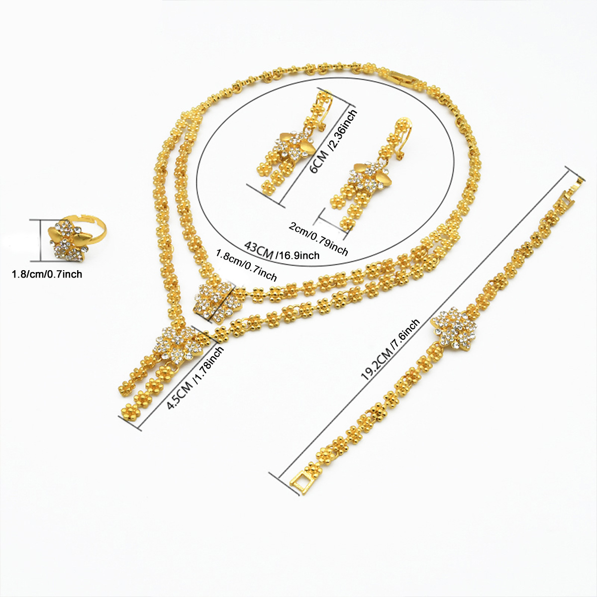 Dubai Brautschmuckset, 24K vergoldet, vierteilig