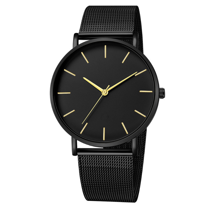 Men's quartz watch with mesh band, minimalist design