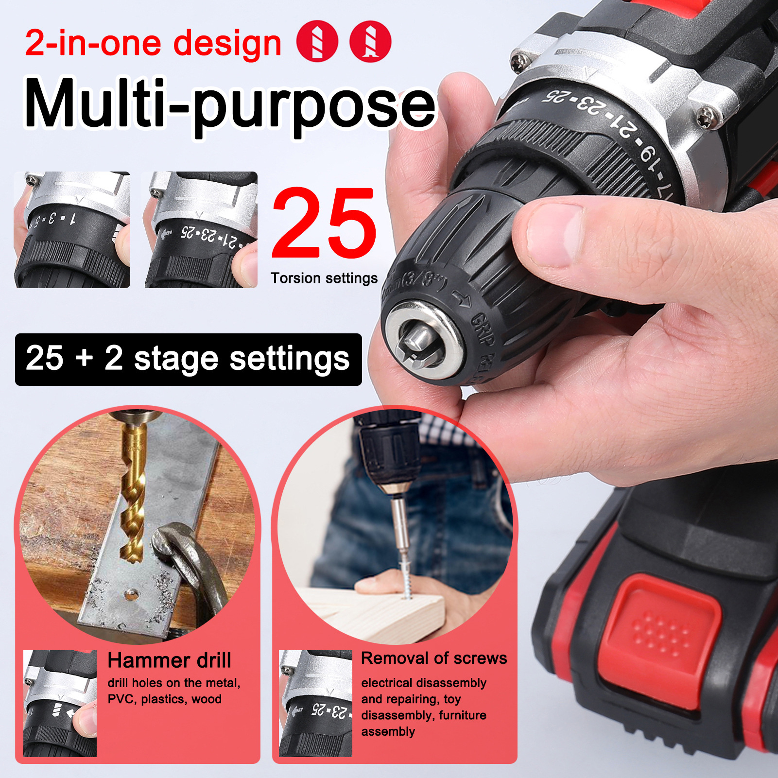 Rechargeable lithium electric drill impact hammer screwdriver set