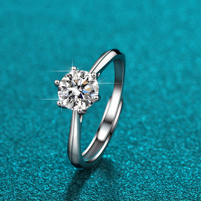 Moissanit Damenring Sterlingsilber ein Karat Sechser Krappenfassung
