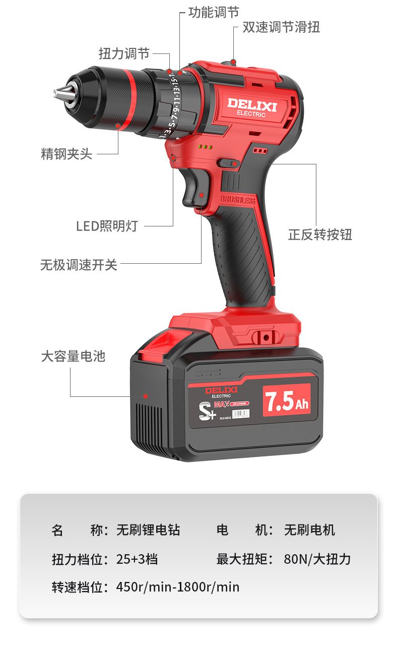 Delixi lithium-ion cordless power tool set with drill and breaker