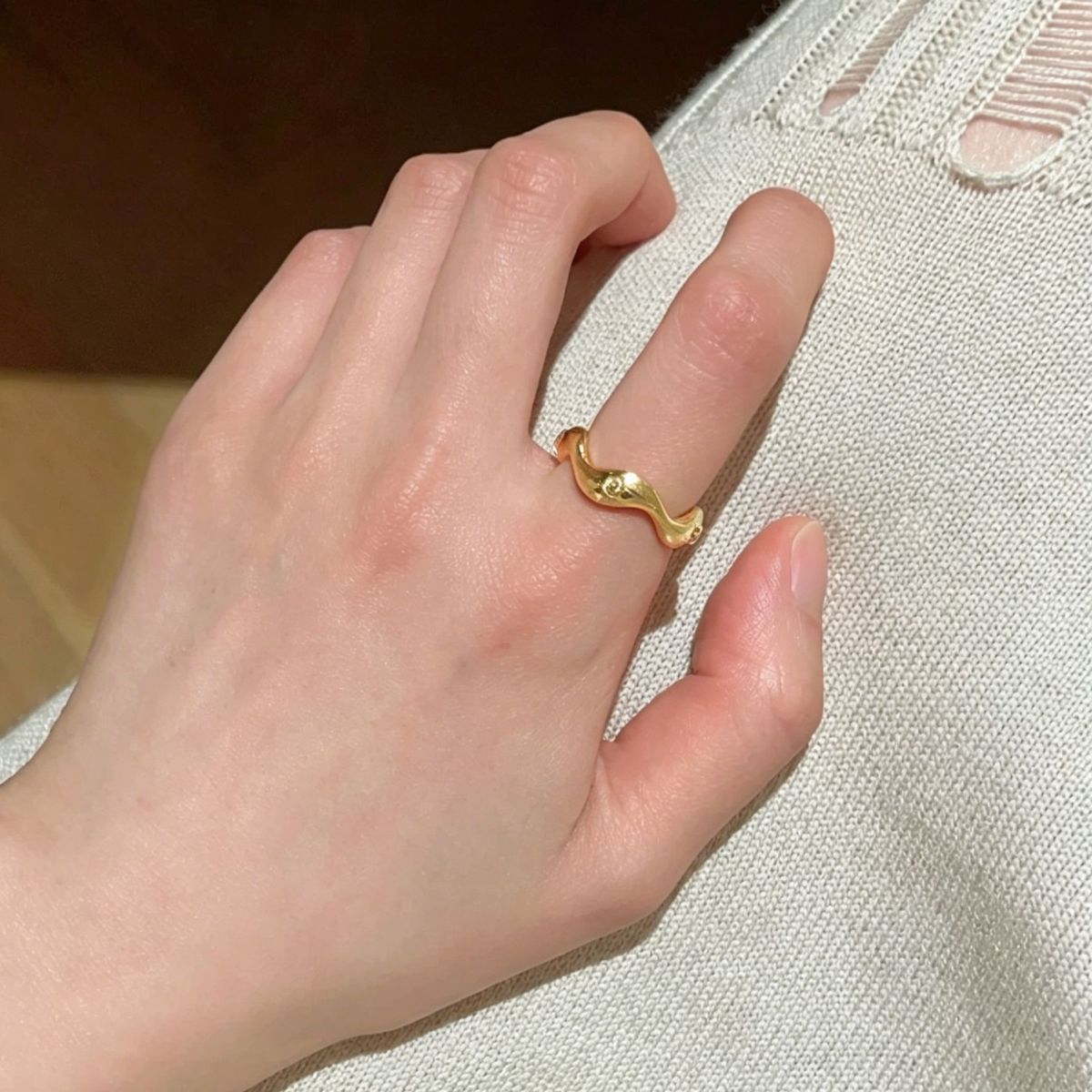 S925 sterling silver geometric zircon stackable ring, gold-plated