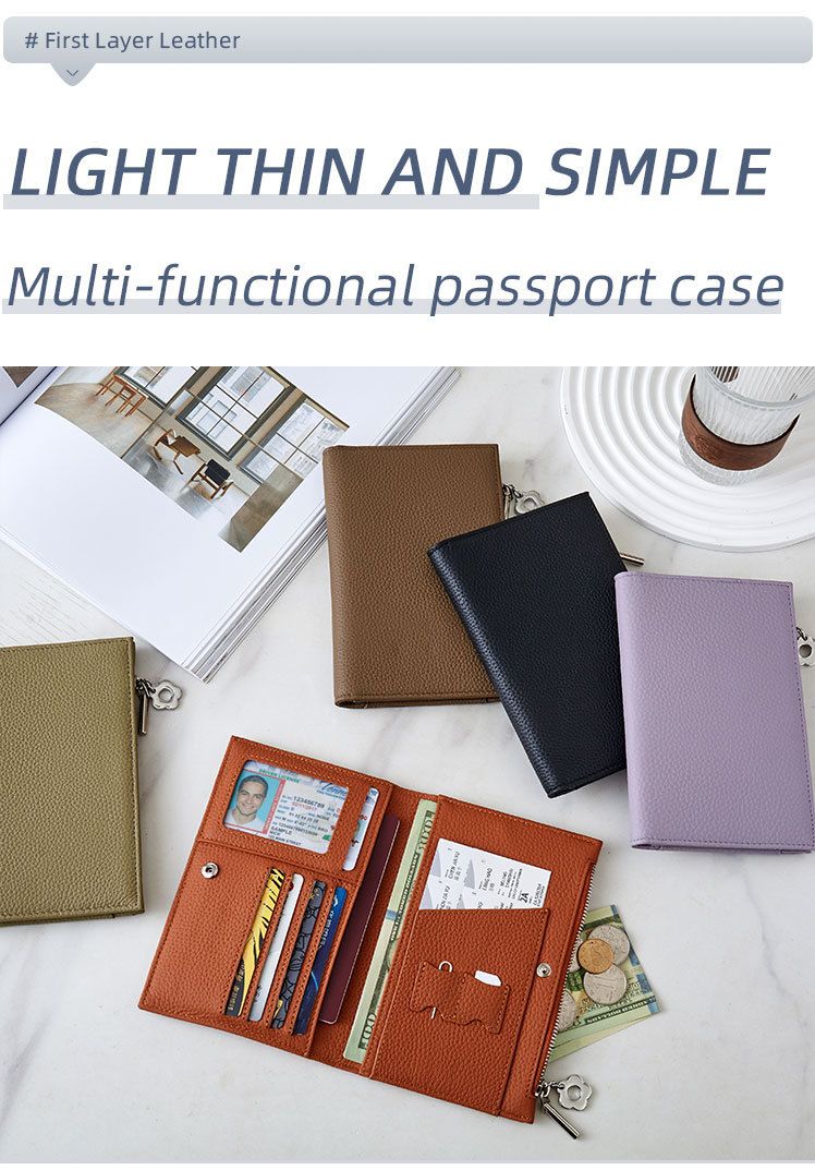 Genuine leather passport holder and wallet, multifunctional