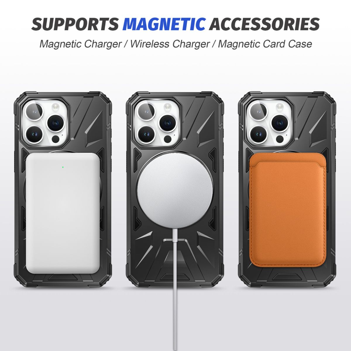 Phone case for iPhone 15 Pro Max, magnetic stand, PC+TPU
