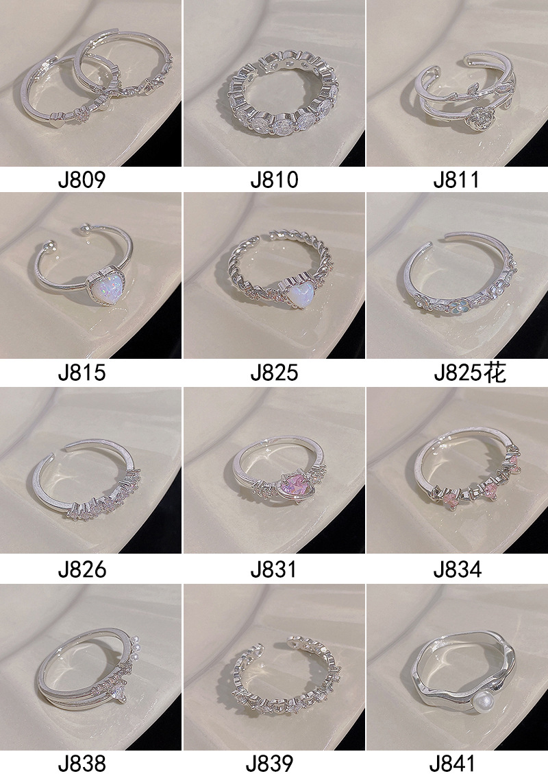 Silver zircon open adjustable ring, elegant