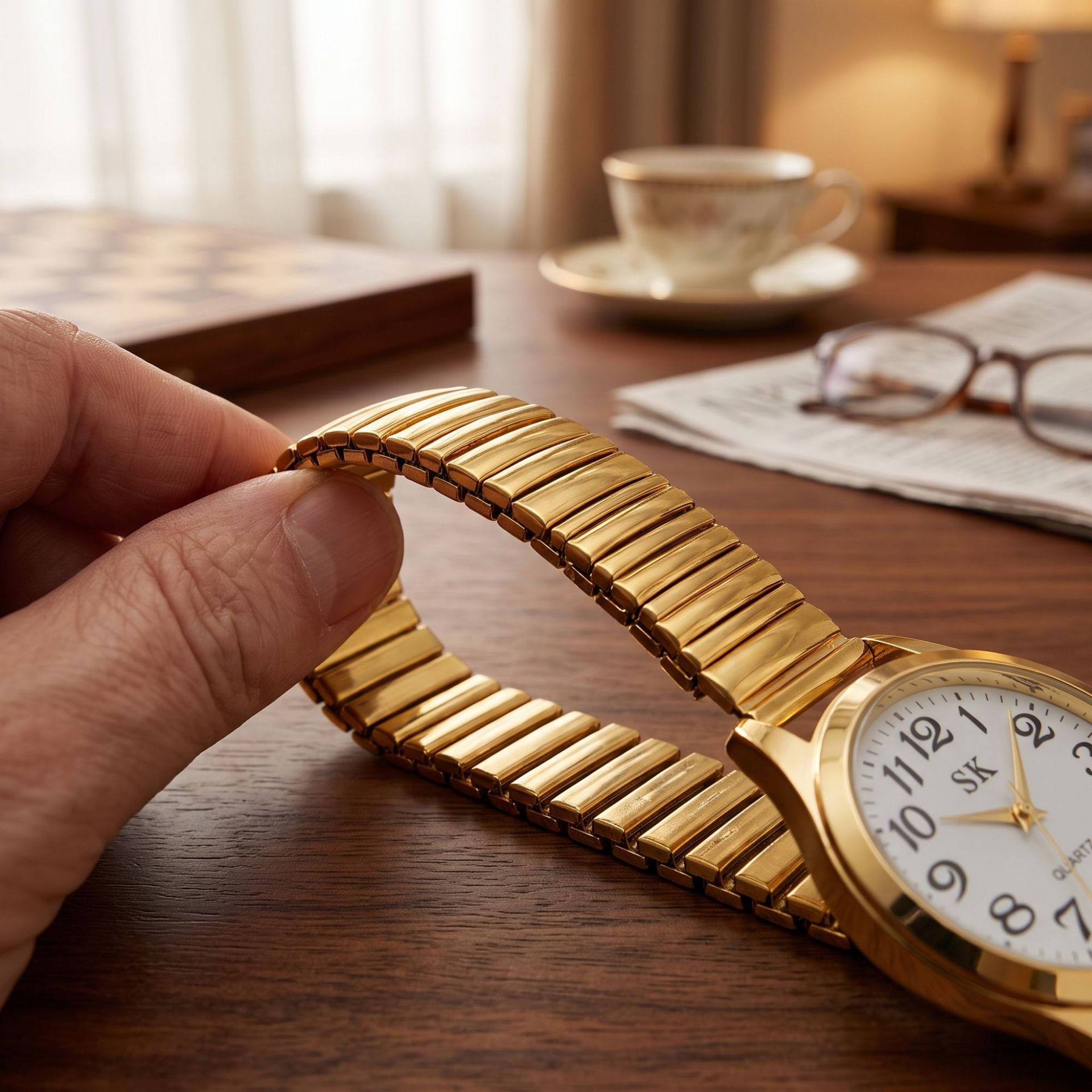 Seniorenuhr mit großen Ziffern, elastisches Band, Quarz