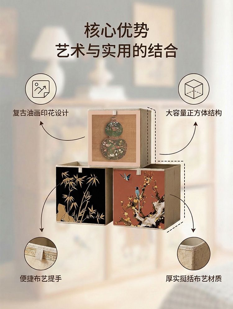 卡通格子柜收纳盒可折叠家居衣物储物筐大容量布艺玩具零食整理箱