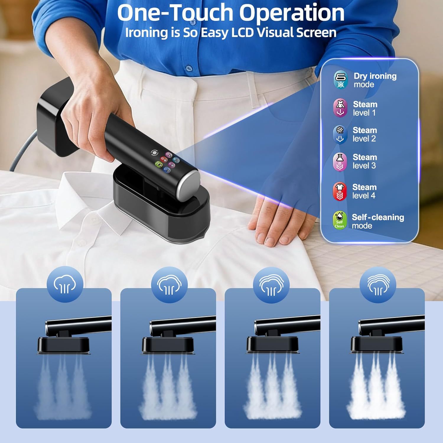 Vertical garment steamer, high power, portable, quick wrinkle removal