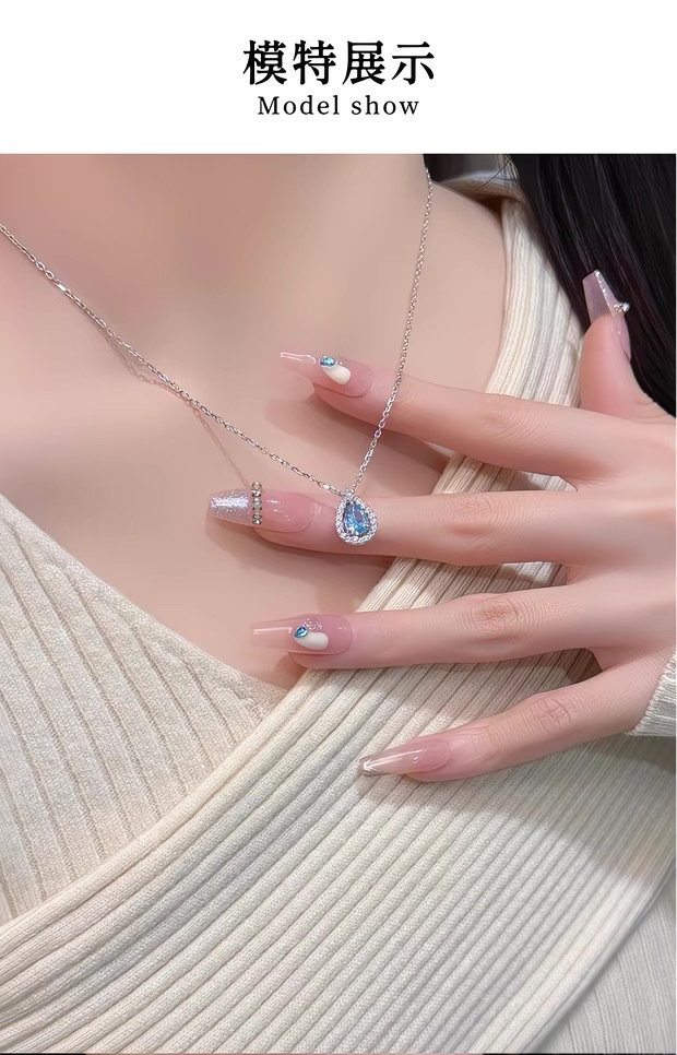 S999 Silberhalskette, Tropfenform, mit Strass