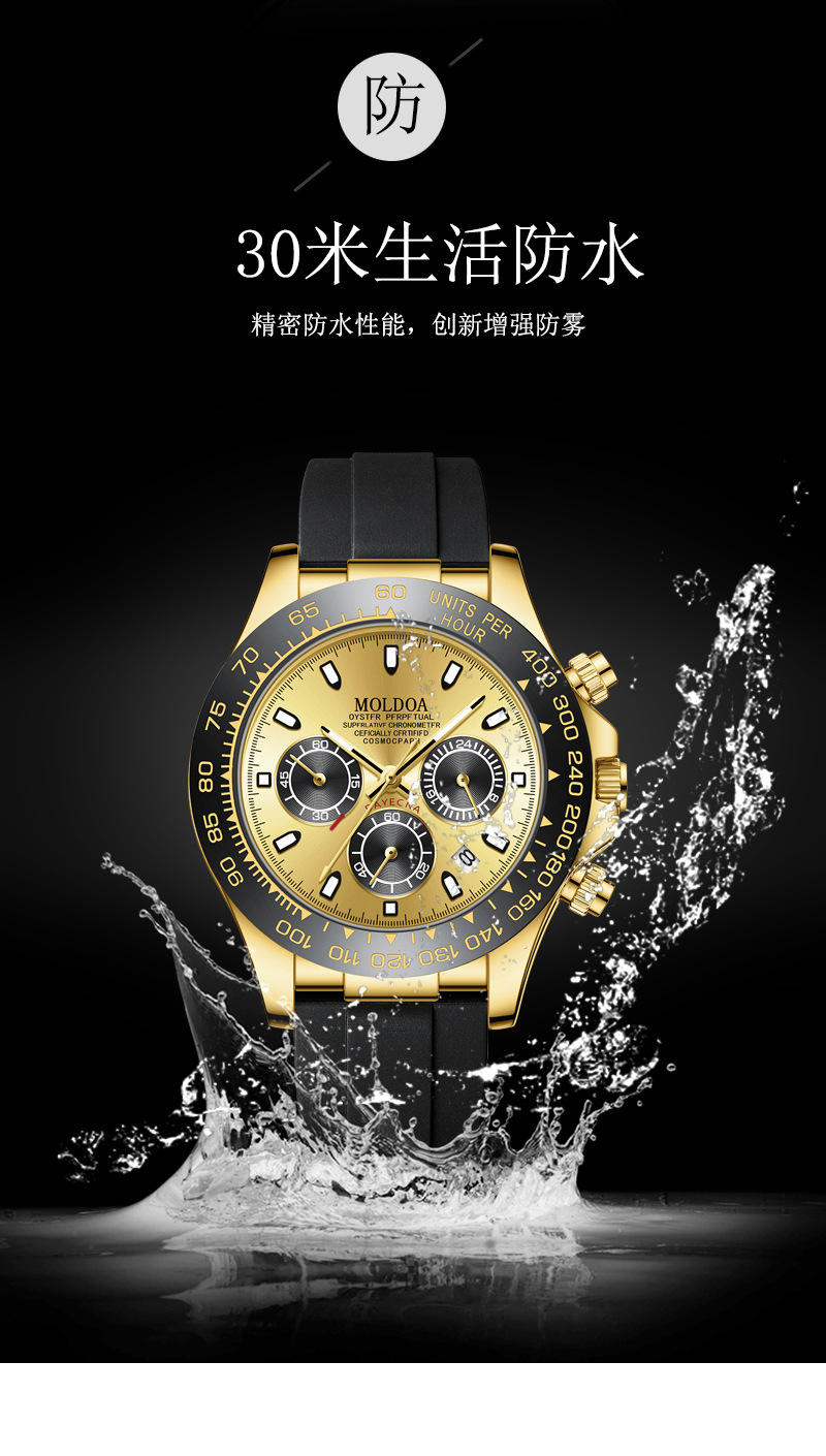 Herrenarmbanduhr mit Kalender, transparentes Design, wasserdicht