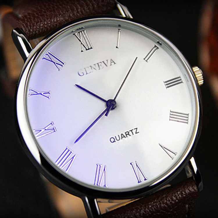 Korean fashion men's watch, alloy case, roman numerals, leather strap