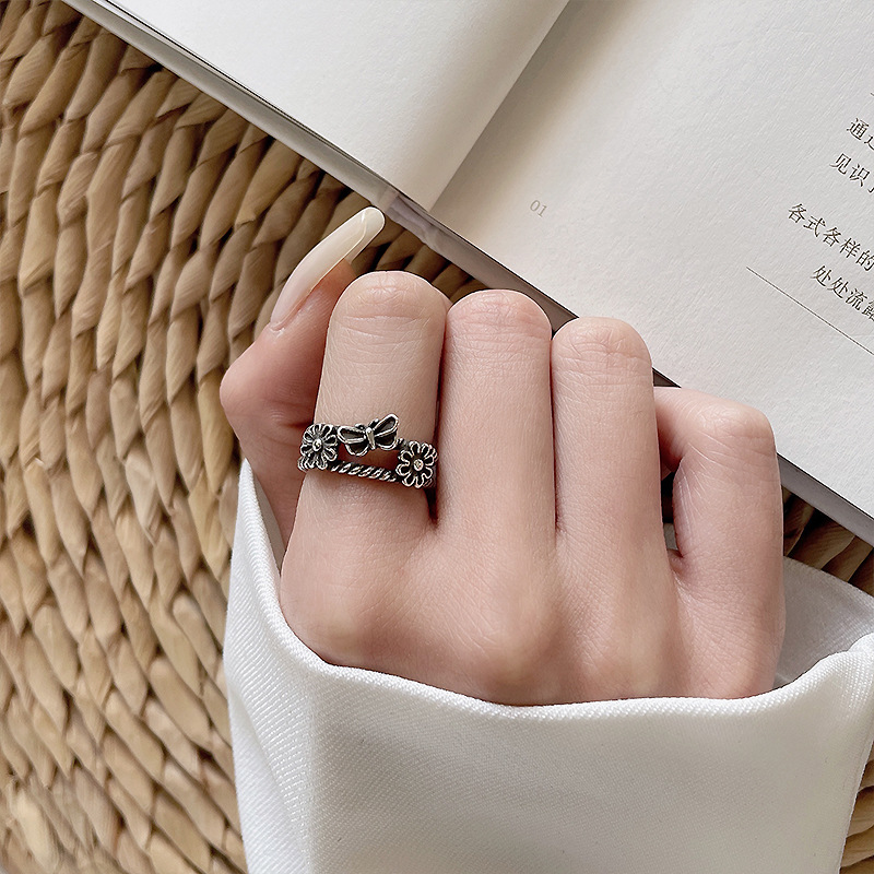 925 silver flower open ring, Thai silver, non-tarnishing