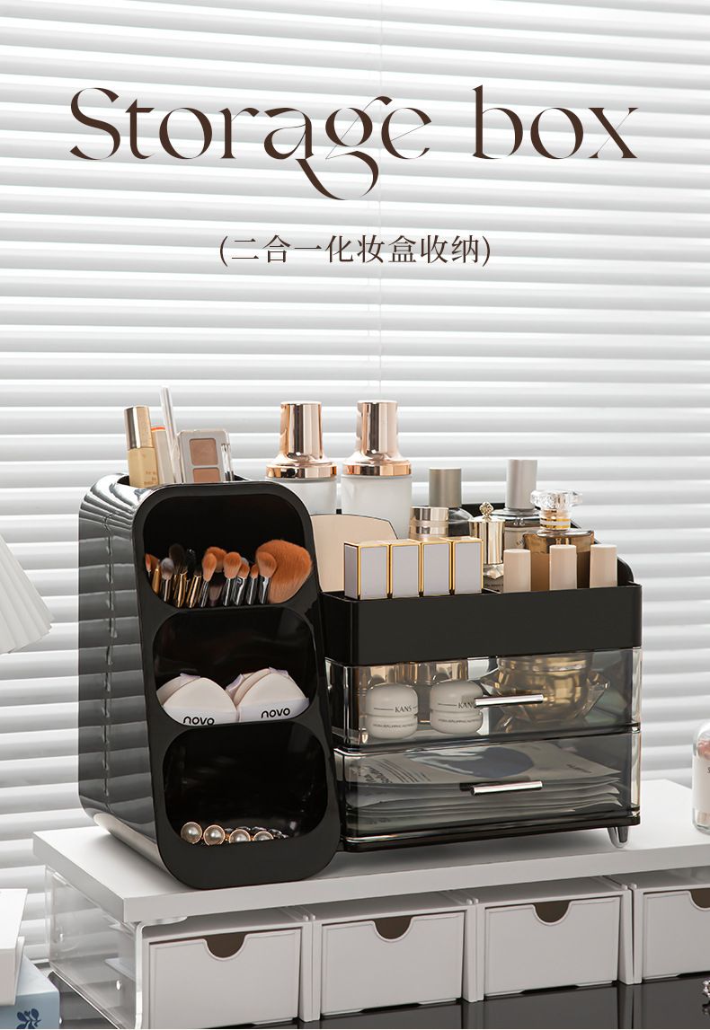 Desktop cosmetics organizer box, multi-layer, vanity makeup station