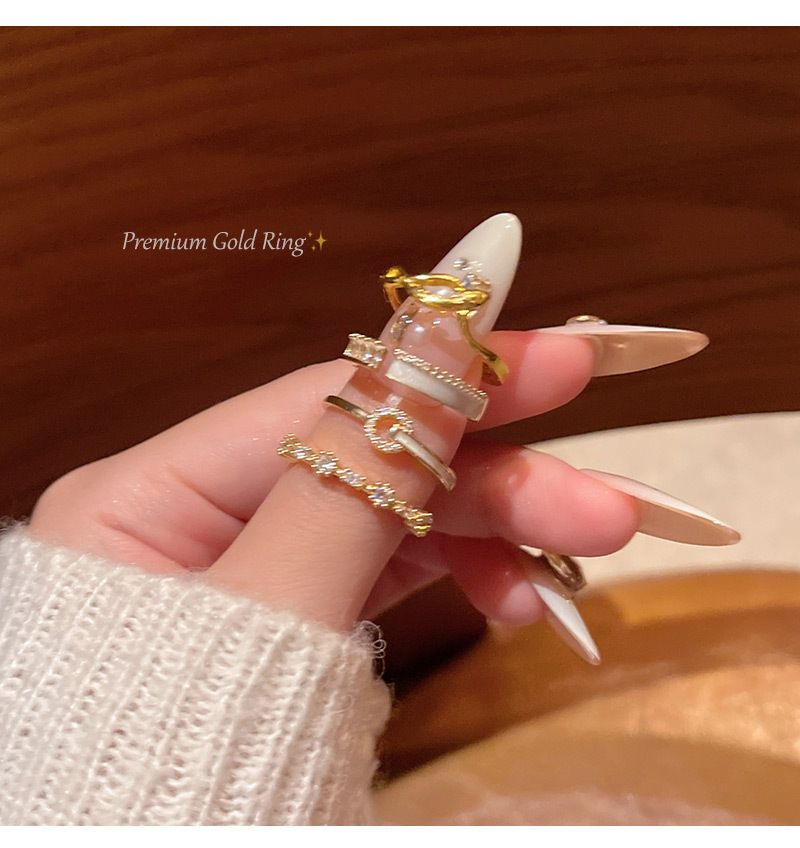 Zircon adjustable open ring for women, Korean style