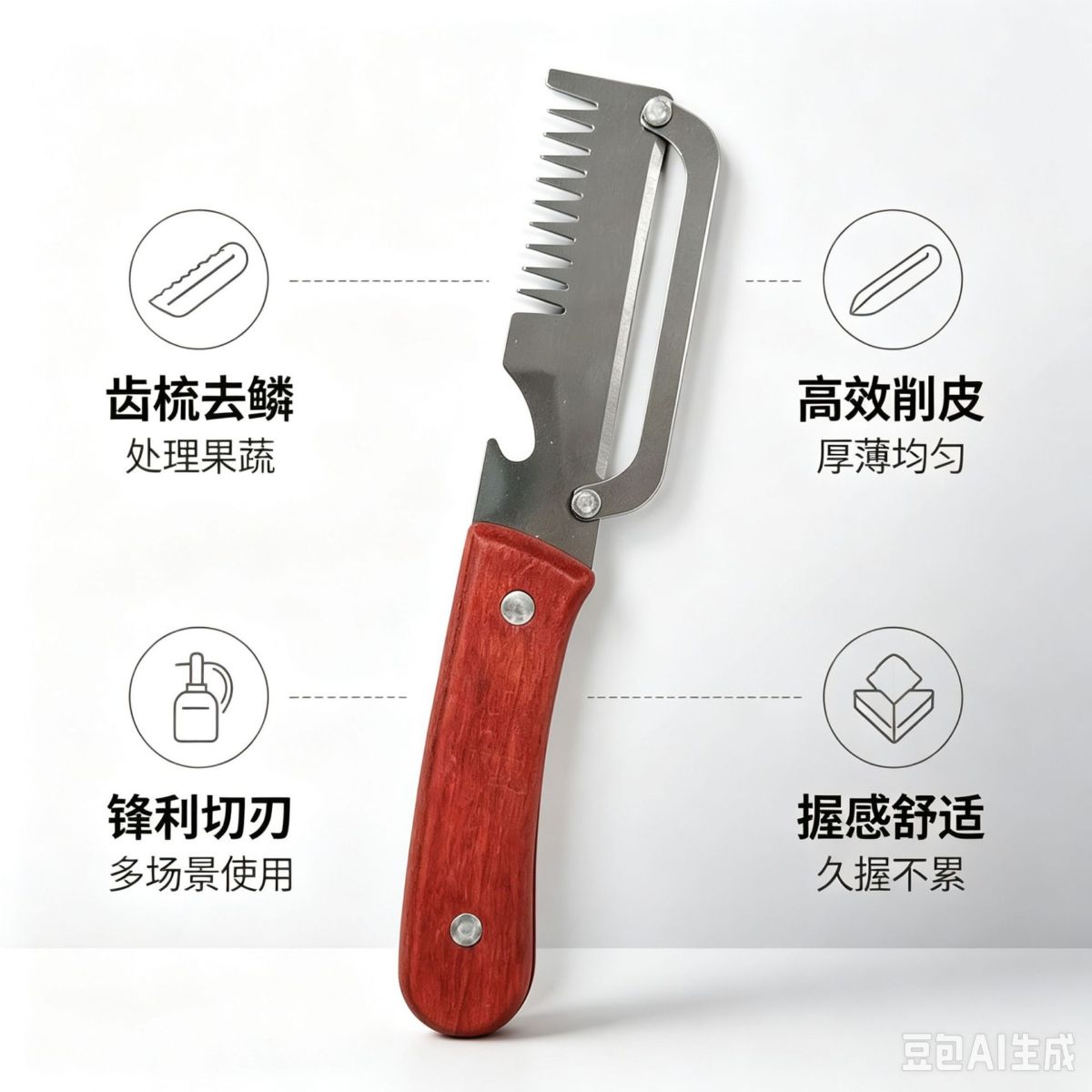 多功能不锈钢削皮刀木柄家用刮皮刀带齿梳切葱丝神器厨房果蔬刨刀
