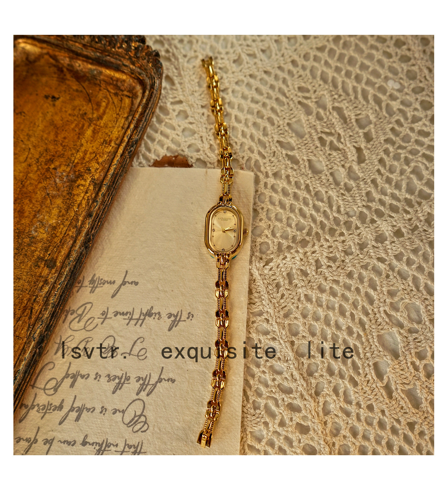 LSVTR Vintage-Damenuhr in Gold mit Mini-Armband