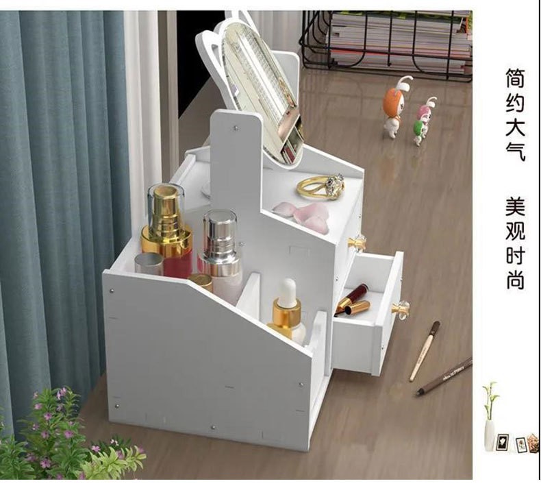 Desktop makeup mirror with cosmetics storage box and drawers