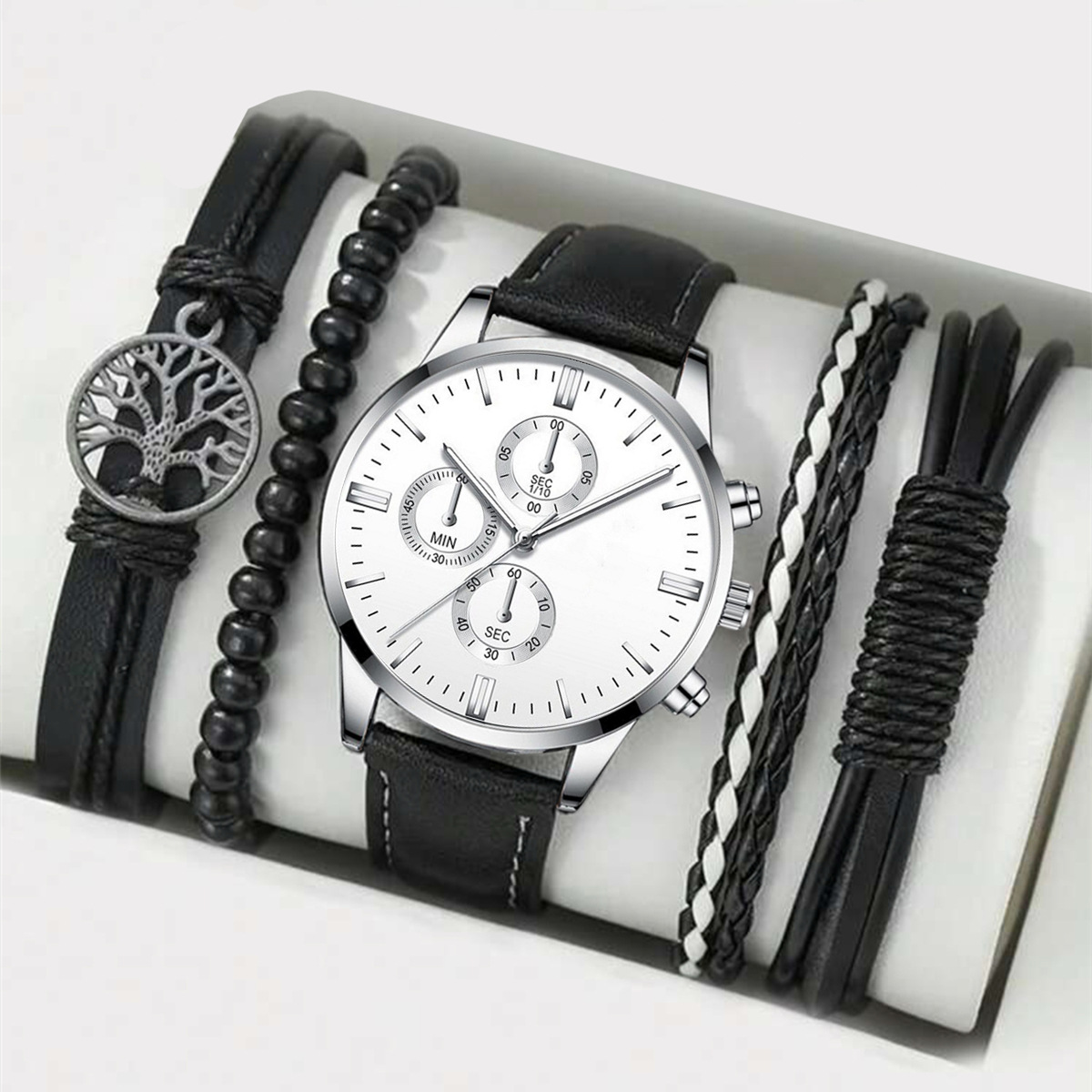 Herren-Ledergürtel, Uhr und Armband Set