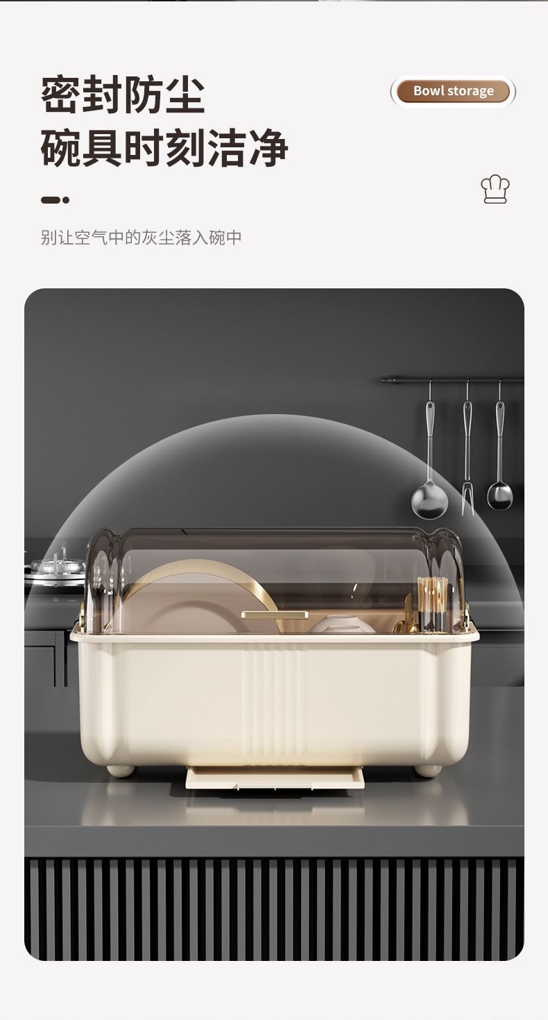 碗筷收纳盒碗柜家用厨房带盖沥水置物架放餐具碗碟沥水盘子收纳架