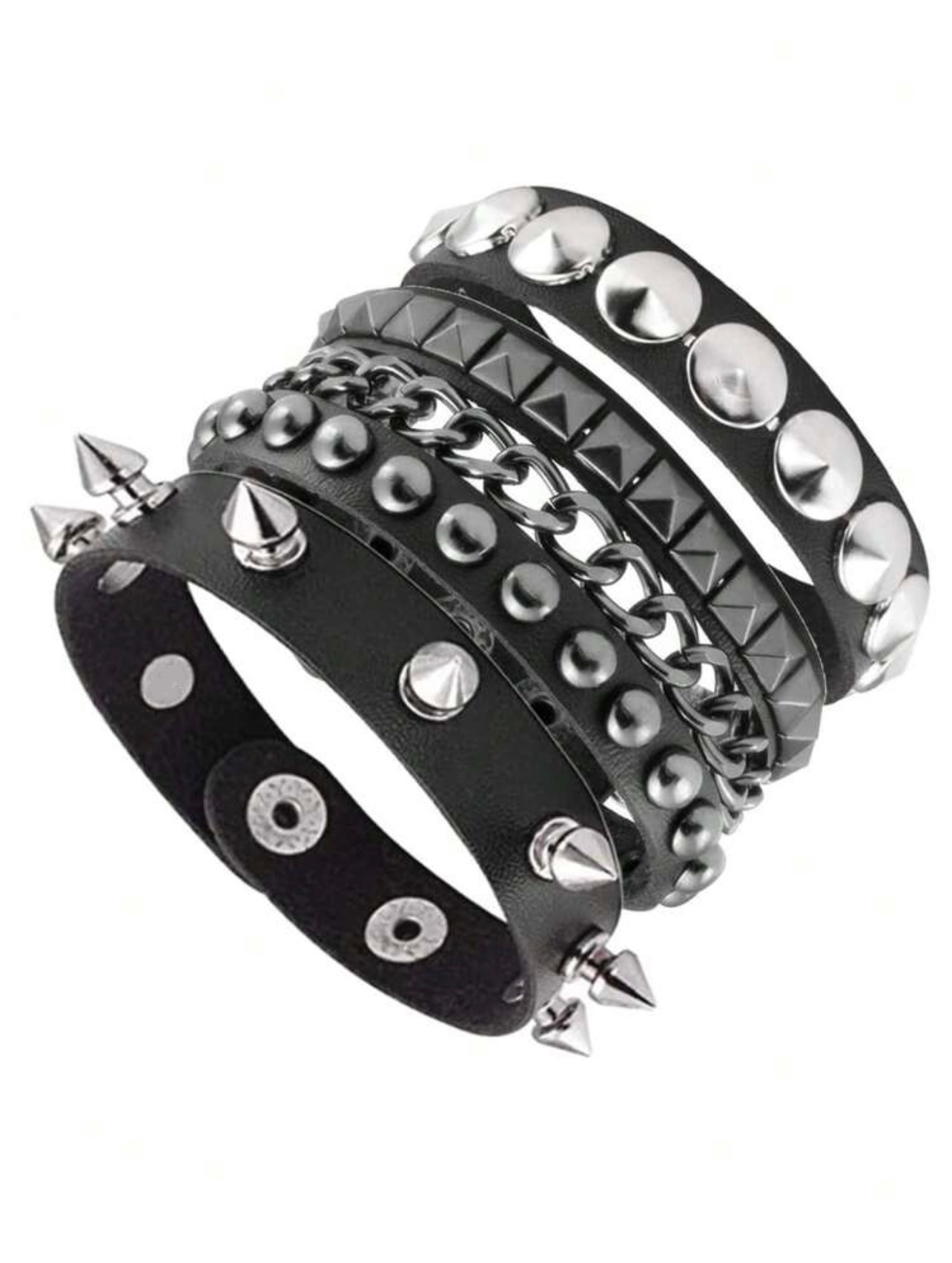 Punk-Herrenarmband mehrschichtig, Leder Nietenkette