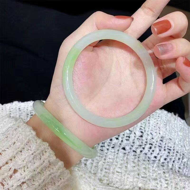 Ahududu renkli cam yeşim bilezik, 8mm çubuk