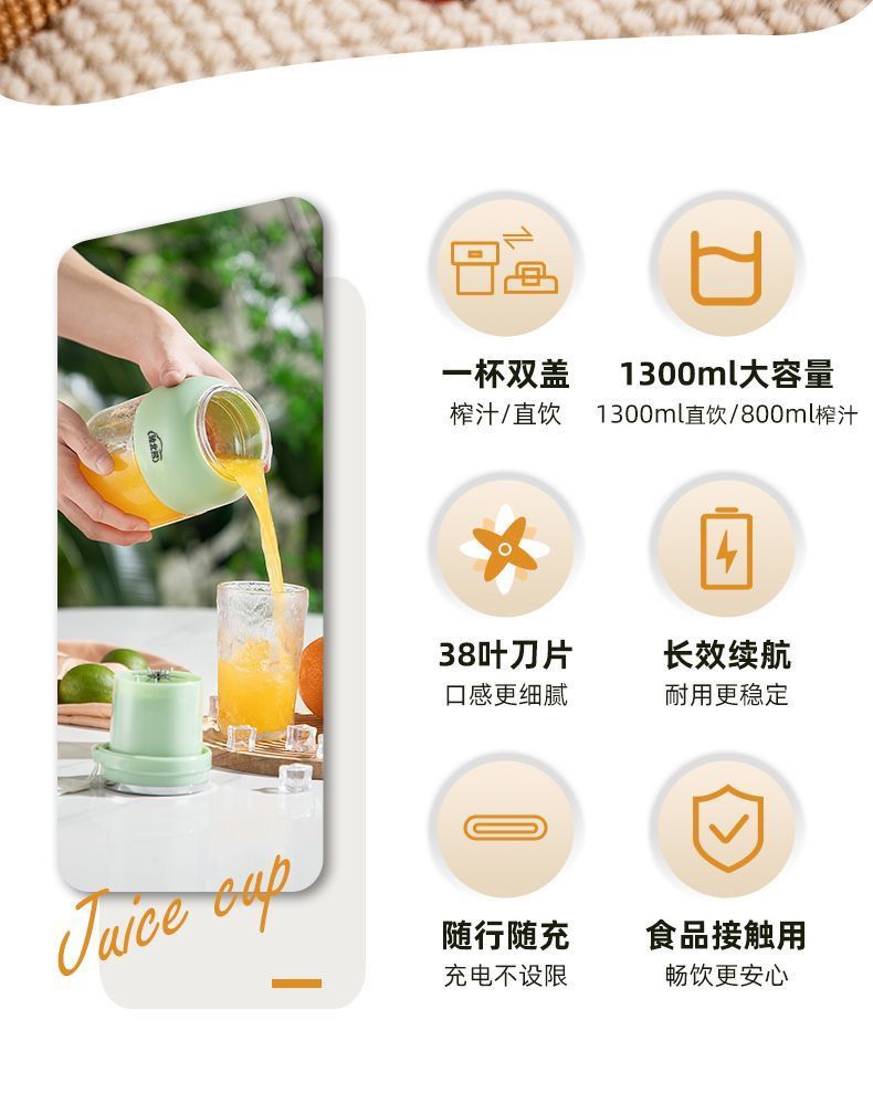 Wireless portable juicer, rechargeable, multifunctional