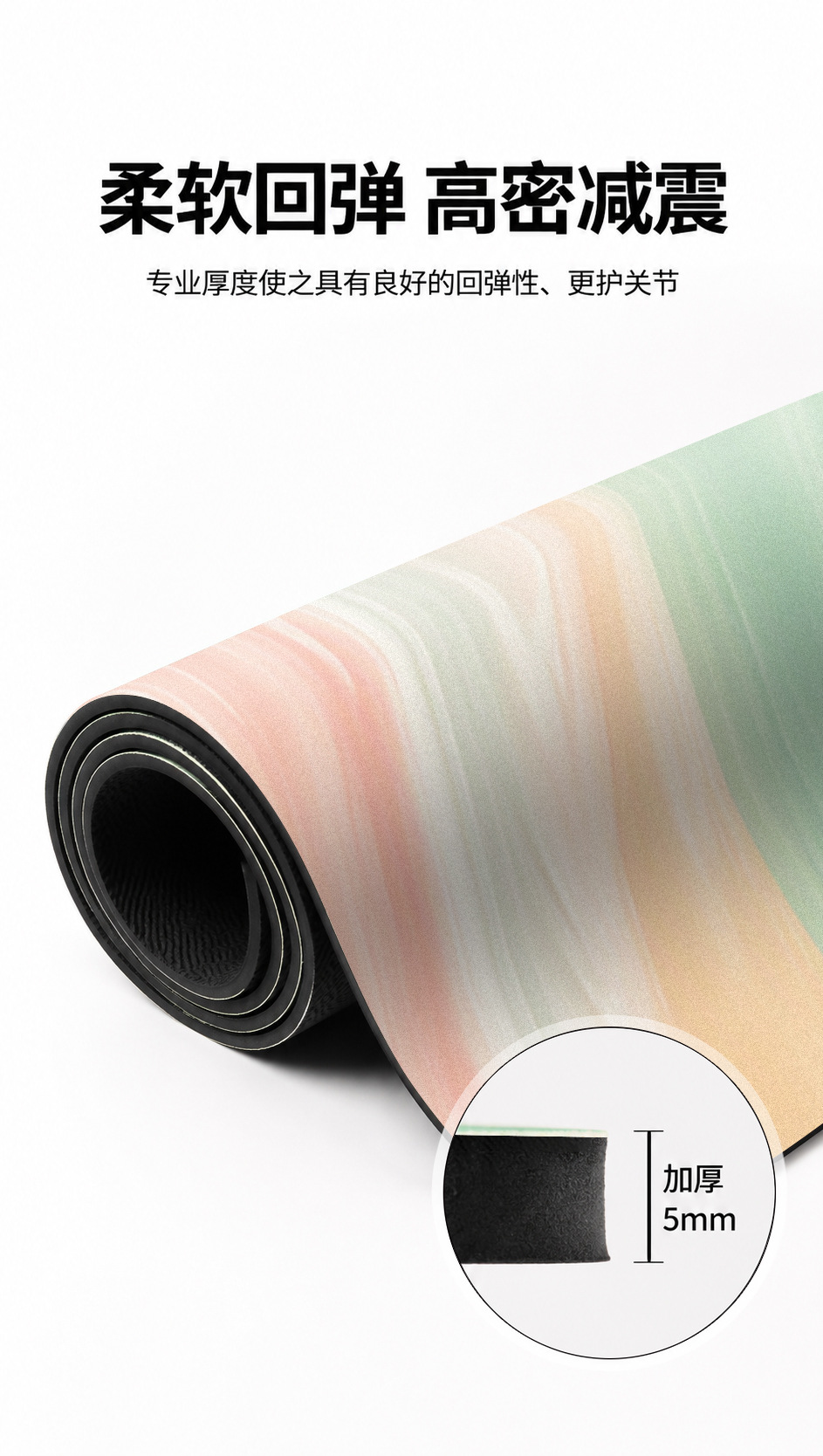 80cm Wide PU Yoga Mat, 5mm Thick, Colorblock Print