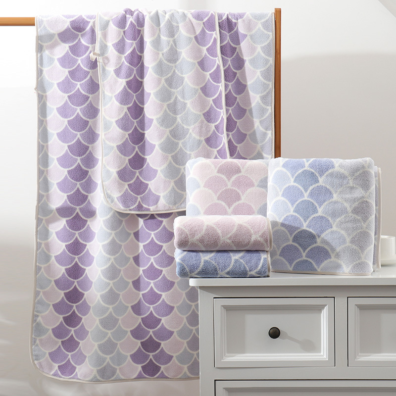 Mermaid pattern towel set, 4-piece, absorbent, soft