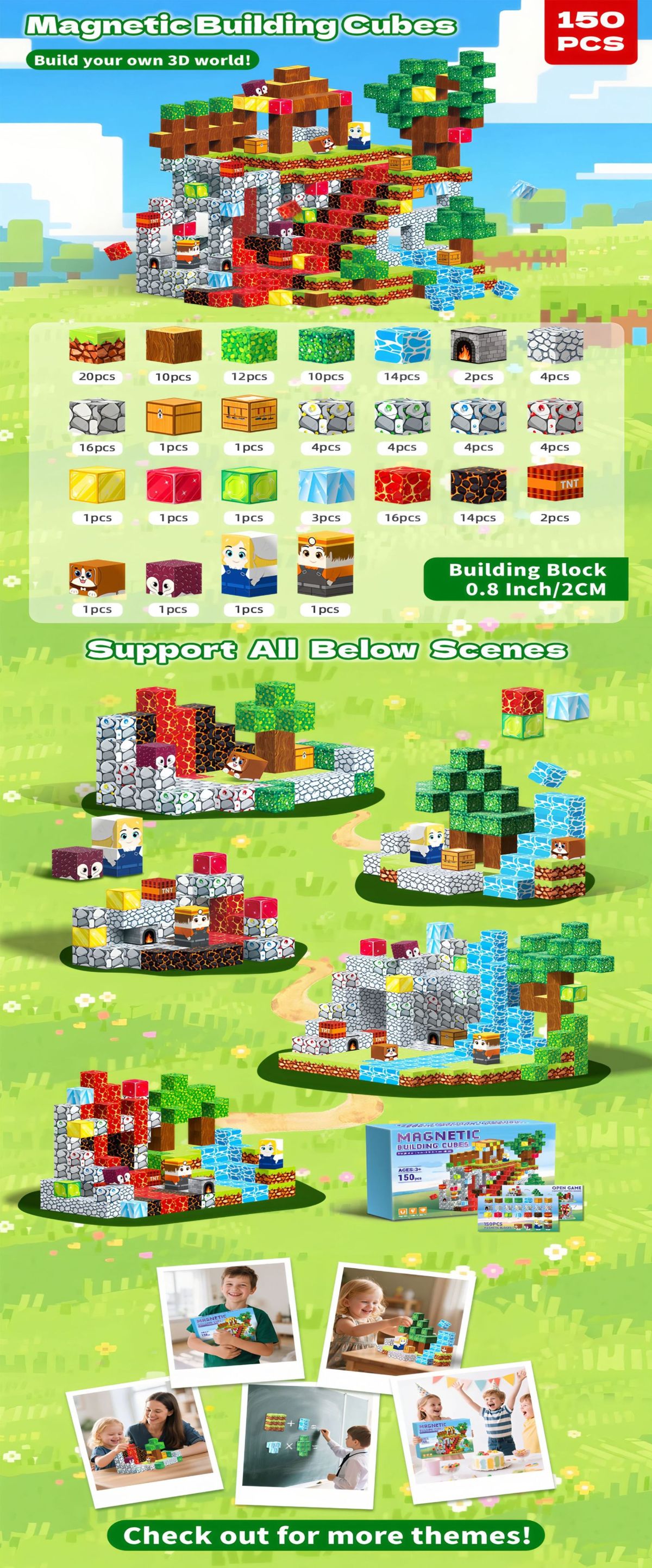 Magnetic building blocks animal home, four-piece wooden toy